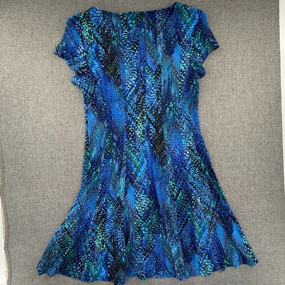 Connected Apparel Dress Blue Abstract Print 10 Petite Short Sleeves Stretchy - Picture 8 of 10